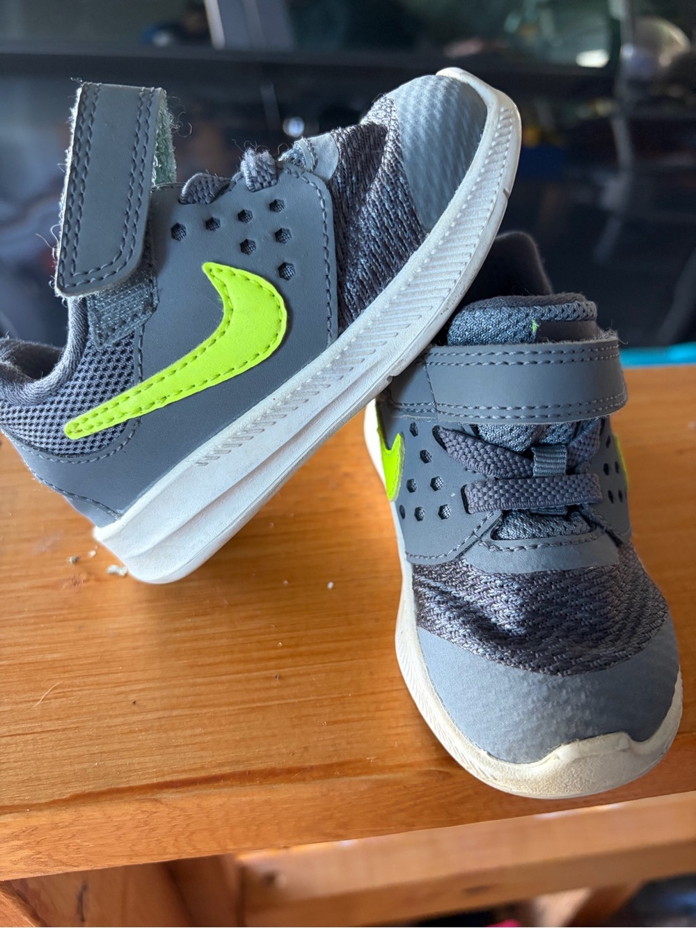 Nike Kids Gray Sneaker with Neon Green Swoosh